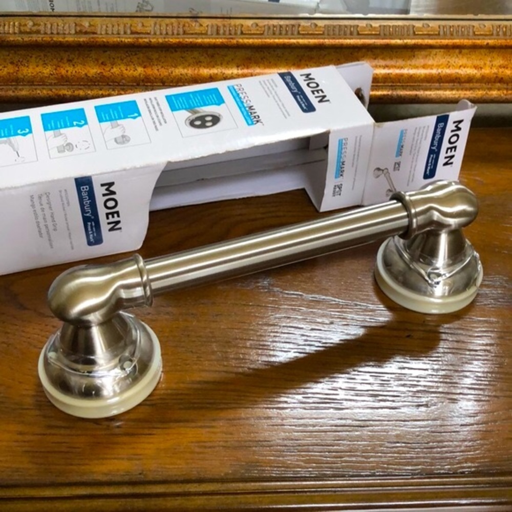 New Moen designer handgrip. Banbury brushed nickel. 9” length x  0.875” around.